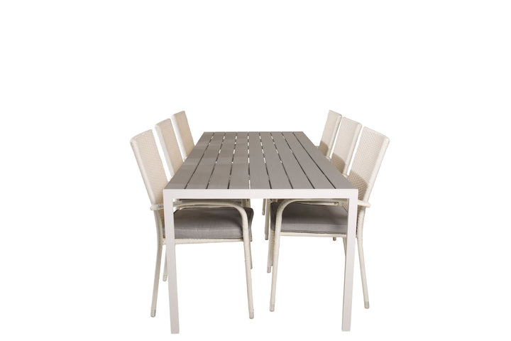 Venture Home Break Dining Table - 205*90 - White Alu / Grey Aintwood+Anna Arm Chair (stackabl