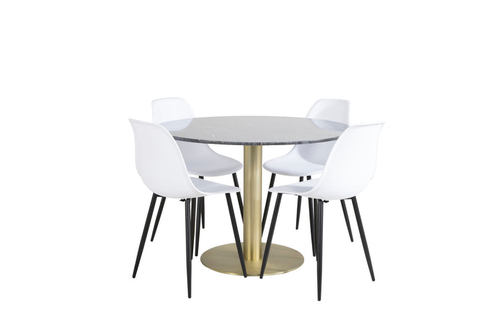 Venture Home Estelle Round Dining Table ø106 H75 - Black / Brass+Polar Plastic Dining Chair - Black Legs / White Plastic_4