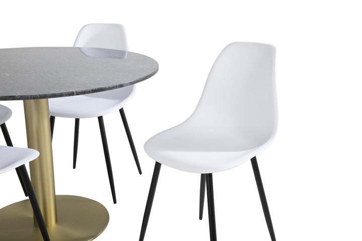 Venture Home Estelle Round Dining Table ø106 H75 - Black / Brass+Polar Plastic Dining Chair - Black Legs / White Plastic_4