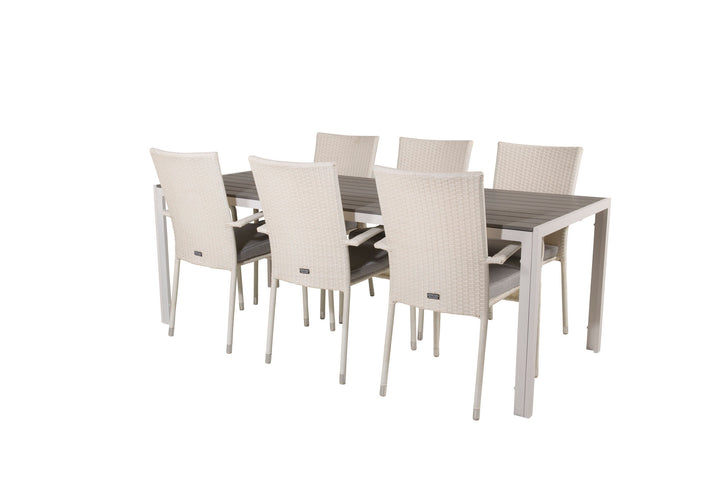 Venture Home Break Dining Table - 205*90 - White Alu / Grey Aintwood+Anna Arm Chair (stackabl
