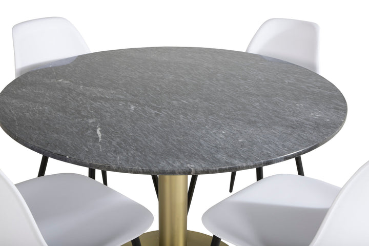 Venture Home Estelle Round Dining Table ø106 H75 - Black / Brass+Polar Plastic Dining Chair - Black Legs / White Plastic_4