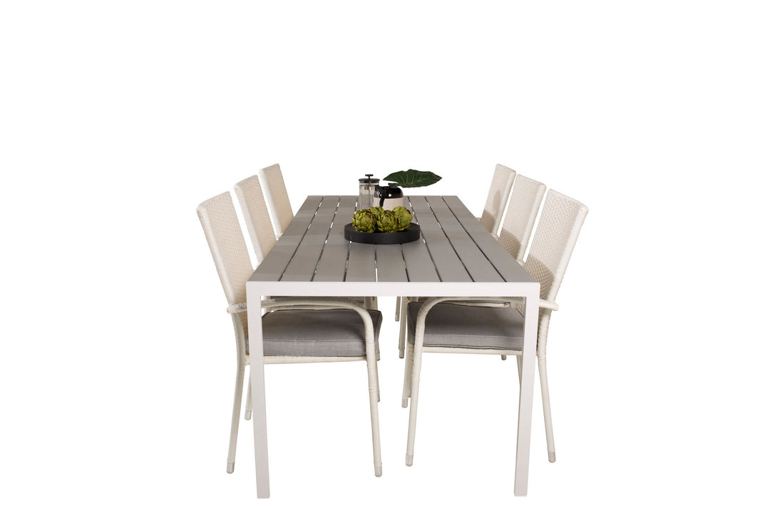 Venture Home Break Dining Table - 205*90 - White Alu / Grey Aintwood+Anna Arm Chair (stackabl