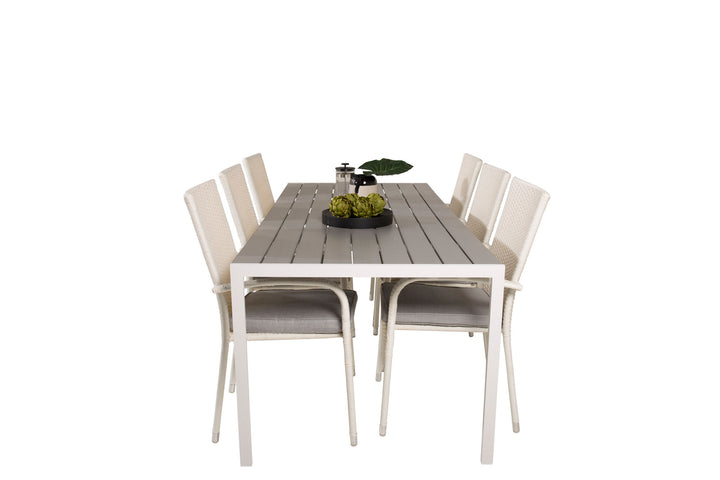 Venture Home Break Dining Table - 205*90 - White Alu / Grey Aintwood+Anna Arm Chair (stackabl