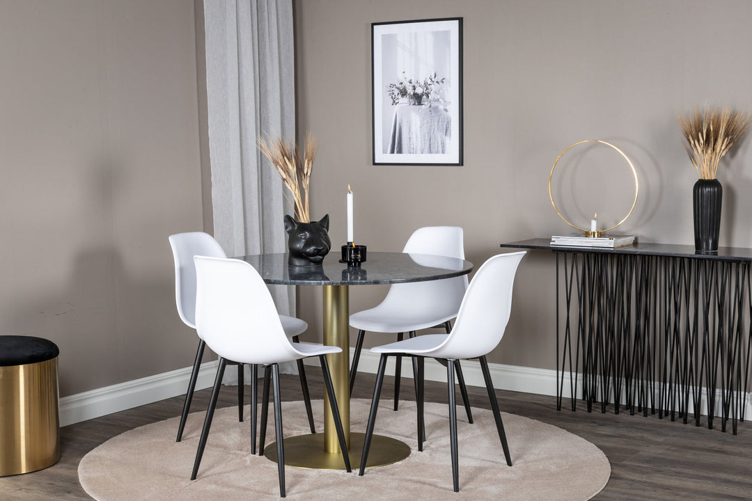 Venture Home Estelle Round Dining Table ø106 H75 - Black / Brass+Polar Plastic Dining Chair - Black Legs / White Plastic_4