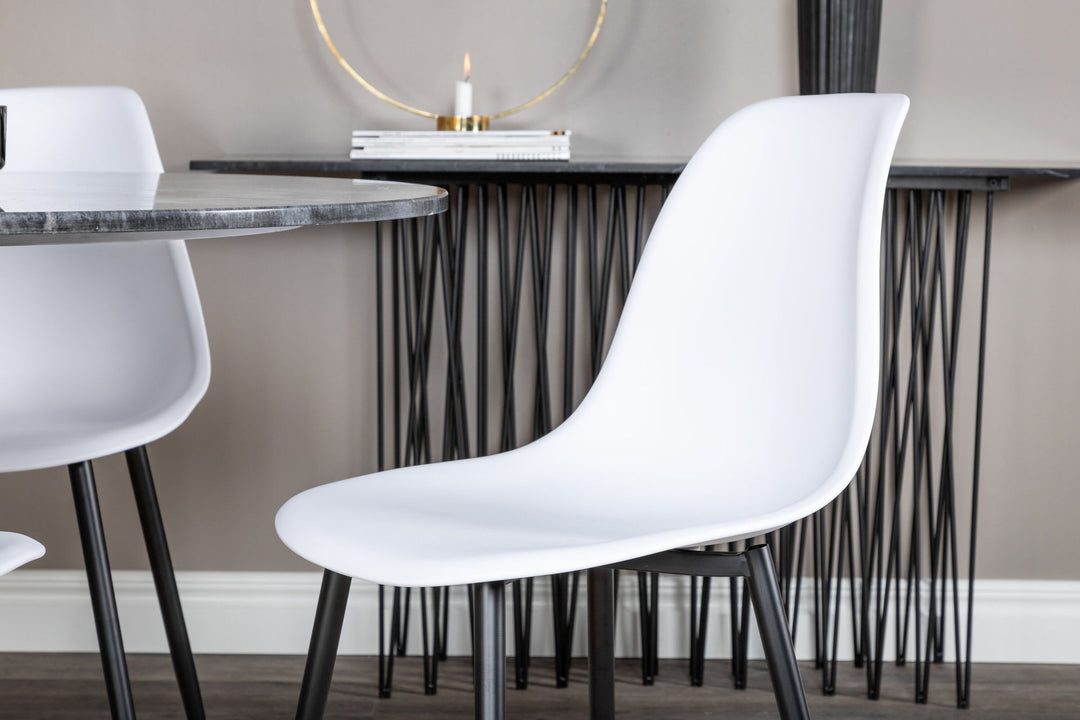 Venture Home Estelle Round Dining Table ø106 H75 - Black / Brass+Polar Plastic Dining Chair - Black Legs / White Plastic_4