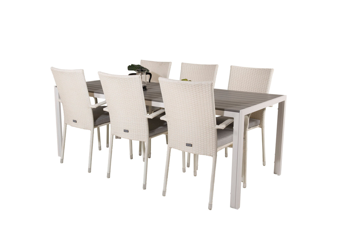 Venture Home Break Dining Table - 205*90 - White Alu / Grey Aintwood+Anna Arm Chair (stackabl