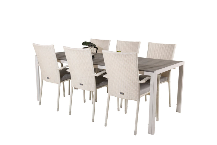 Venture Home Break Dining Table - 205*90 - White Alu / Grey Aintwood+Anna Arm Chair (stackabl