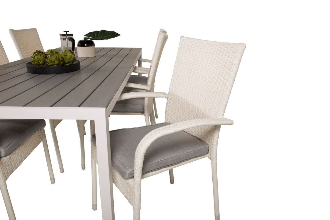 Venture Home Break Dining Table - 205*90 - White Alu / Grey Aintwood+Anna Arm Chair (stackabl