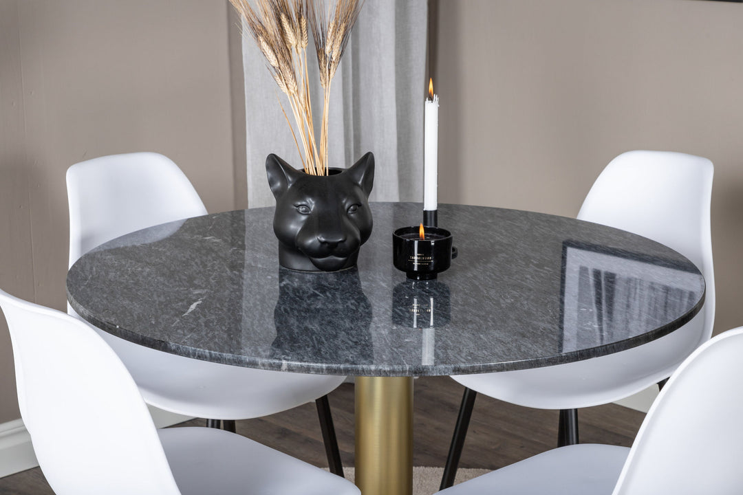 Venture Home Estelle Round Dining Table ø106 H75 - Black / Brass+Polar Plastic Dining Chair - Black Legs / White Plastic_4
