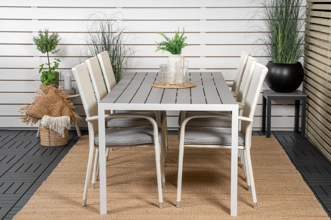 Venture Home Break Dining Table - 205*90 - White Alu / Grey Aintwood+Anna Arm Chair (stackabl