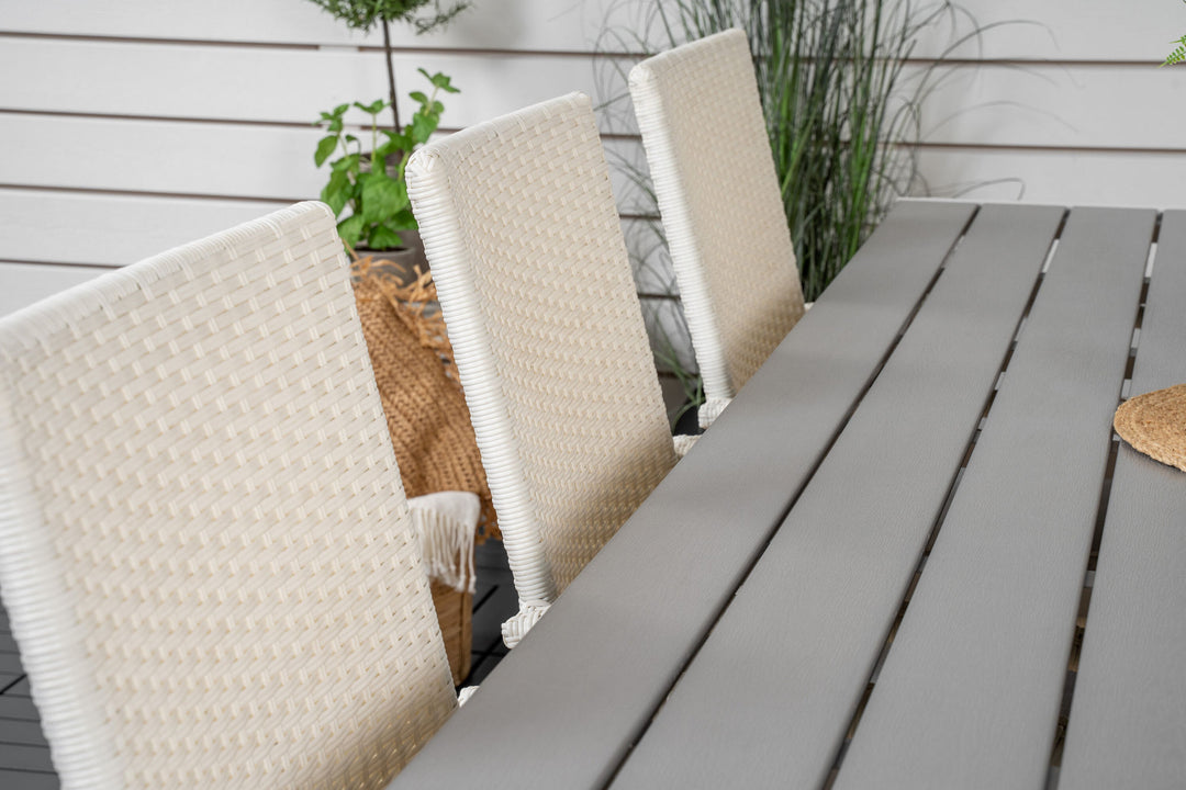 Venture Home Break Dining Table - 205*90 - White Alu / Grey Aintwood+Anna Arm Chair (stackabl