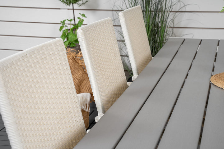 Venture Home Break Dining Table - 205*90 - White Alu / Grey Aintwood+Anna Arm Chair (stackabl
