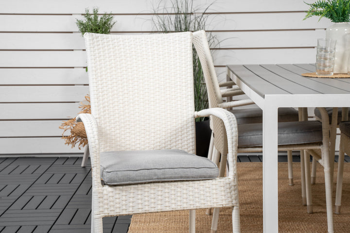 Venture Home Break Dining Table - 205*90 - White Alu / Grey Aintwood+Anna Arm Chair (stackabl