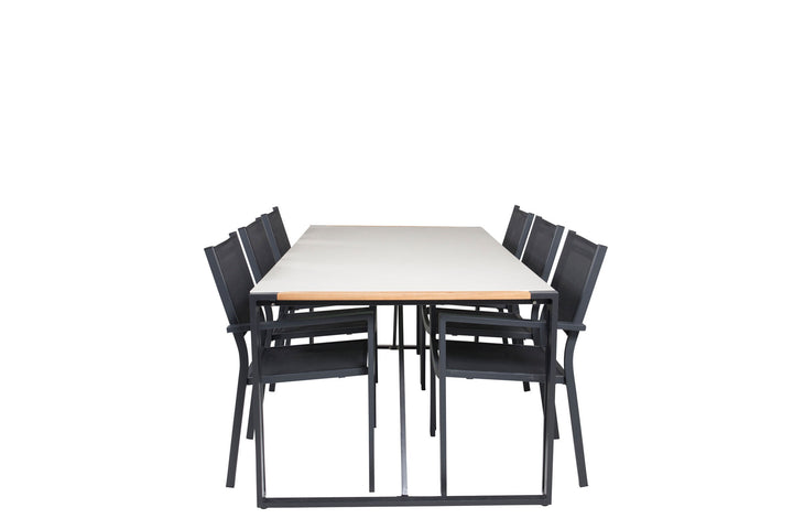 Venture Home Texas Dining Table 200*100 - Black Alu / Teak / Grey Spray stone+Copacabana Arm