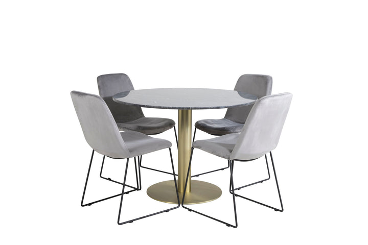 Venture Home Estelle Round Dining Table ø106 H75 - Black / Brass+Muce Dining Chair - Black Legs - Grey Velvet_4