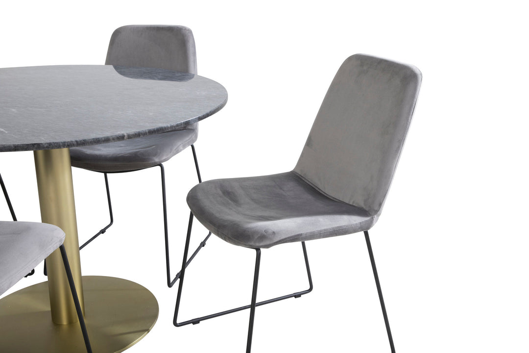 Venture Home Estelle Round Dining Table ø106 H75 - Black / Brass+Muce Dining Chair - Black Legs - Grey Velvet_4