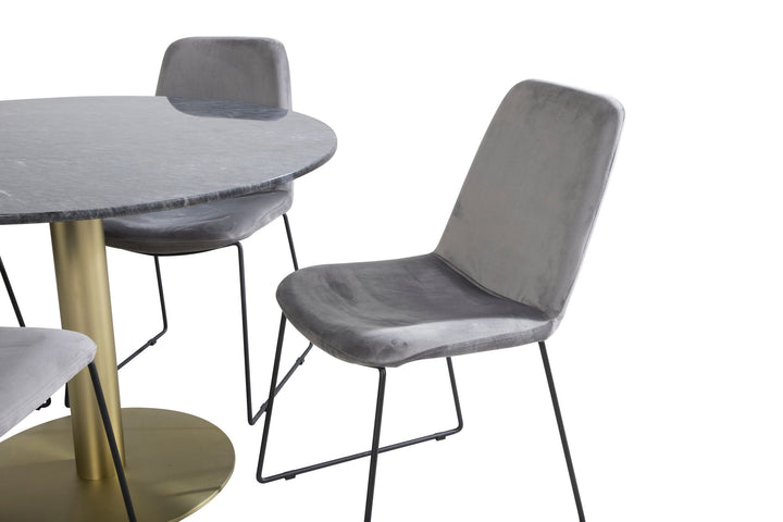 Venture Home Estelle Round Dining Table ø106 H75 - Black / Brass+Muce Dining Chair - Black Legs - Grey Velvet_4