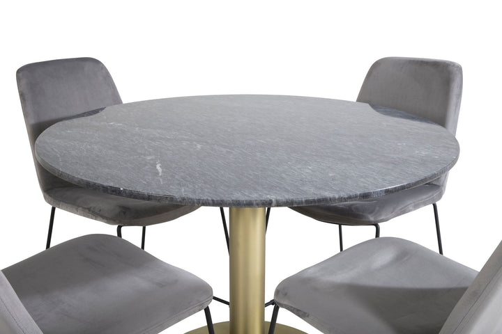 Venture Home Estelle Round Dining Table ø106 H75 - Black / Brass+Muce Dining Chair - Black Legs - Grey Velvet_4
