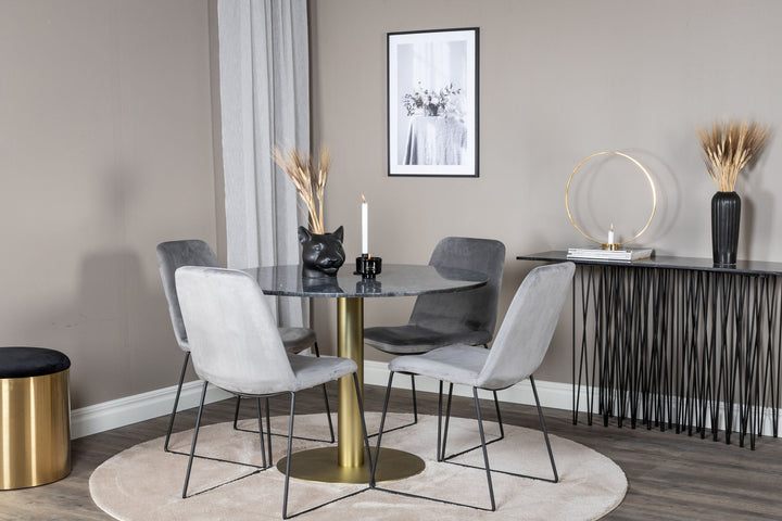 Venture Home Estelle Round Dining Table ø106 H75 - Black / Brass+Muce Dining Chair - Black Legs - Grey Velvet_4