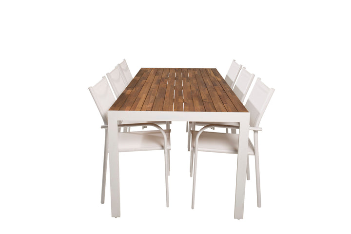Venture Home Bois Dining table 200*100cm - White Alu / Acacia +Santorini Arm Chair (Stackable) - White Alu / White Textilene_6