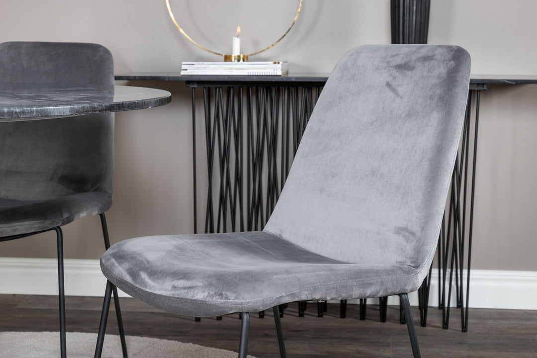 Venture Home Estelle Round Dining Table ø106 H75 - Black / Brass+Muce Dining Chair - Black Legs - Grey Velvet_4