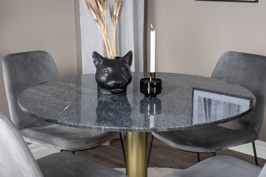 Venture Home Estelle Round Dining Table ø106 H75 - Black / Brass+Muce Dining Chair - Black Legs - Grey Velvet_4