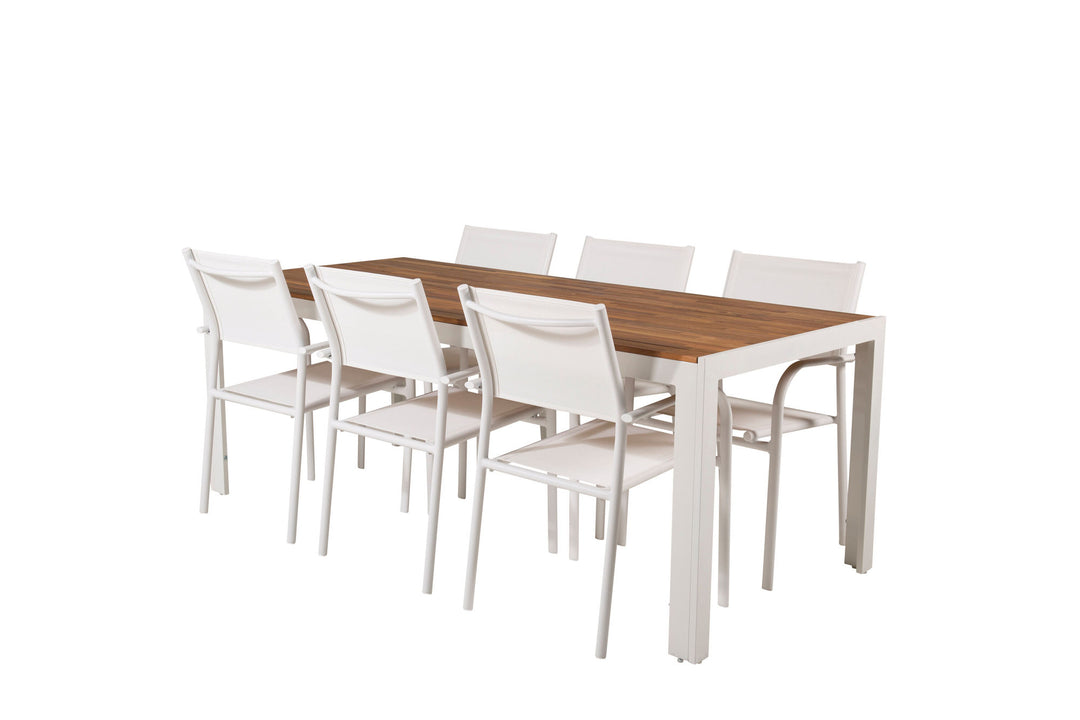 Venture Home Bois Dining table 200*100cm - White Alu / Acacia +Santorini Arm Chair (Stackable) - White Alu / White Textilene_6