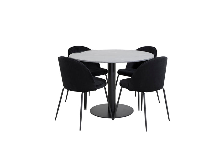 Venture Home Estelle Round Dining Table ø106 H75 - Black / Black+Wrinkles Dining Chair - Black Legs - Black Velvet_4