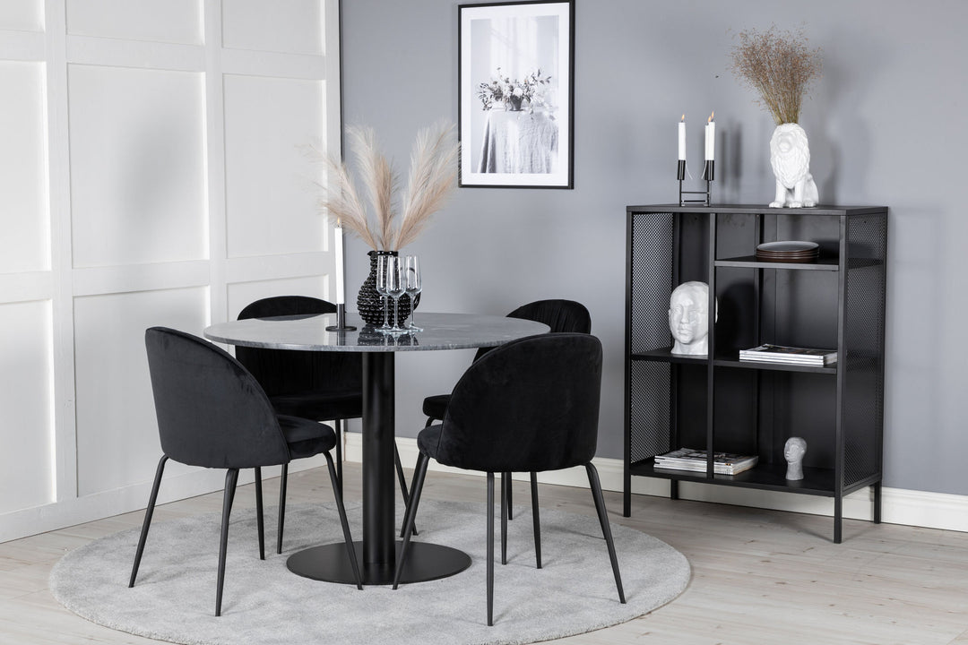 Venture Home Estelle Round Dining Table ø106 H75 - Black / Black+Wrinkles Dining Chair - Black Legs - Black Velvet_4