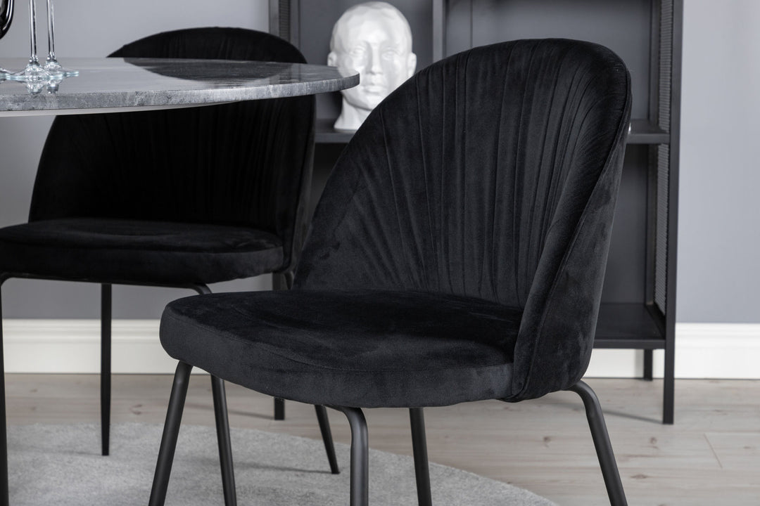 Venture Home Estelle Round Dining Table ø106 H75 - Black / Black+Wrinkles Dining Chair - Black Legs - Black Velvet_4