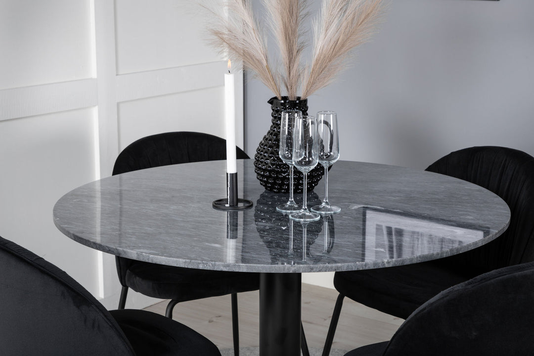 Venture Home Estelle Round Dining Table ø106 H75 - Black / Black+Wrinkles Dining Chair - Black Legs - Black Velvet_4
