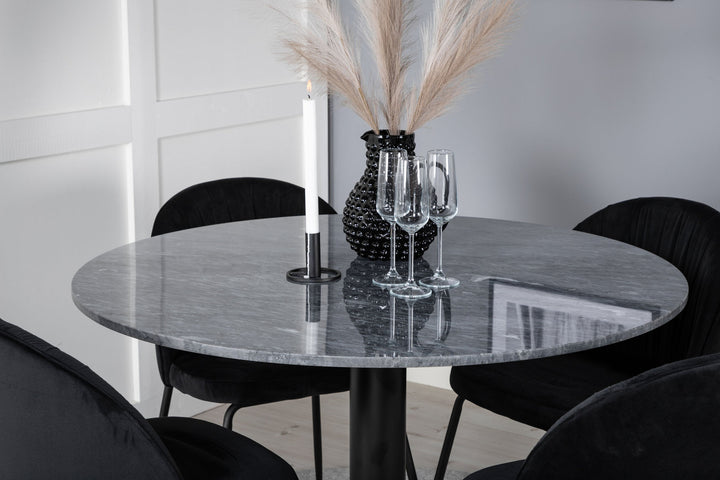 Venture Home Estelle Round Dining Table ø106 H75 - Black / Black+Wrinkles Dining Chair - Black Legs - Black Velvet_4