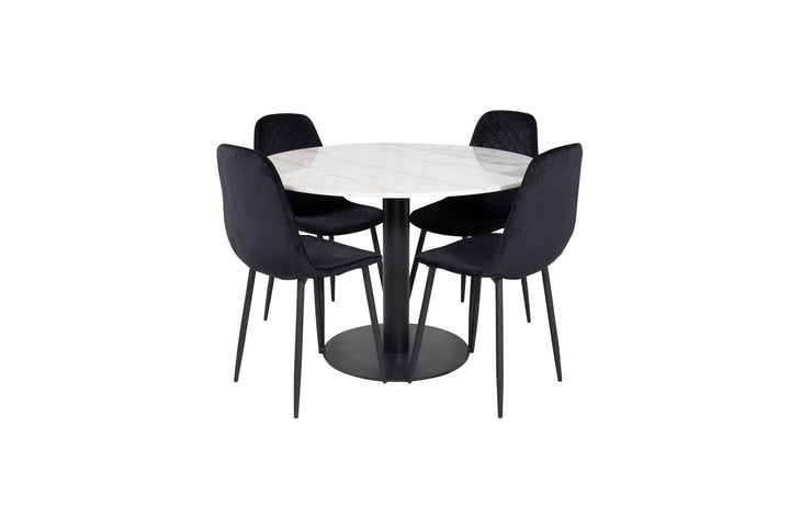 Venture Home Estelle Round Dining Table ø106 H75 - White / Black+Polar Diamond Dining Chair - Black Legs - Black Velvet_4