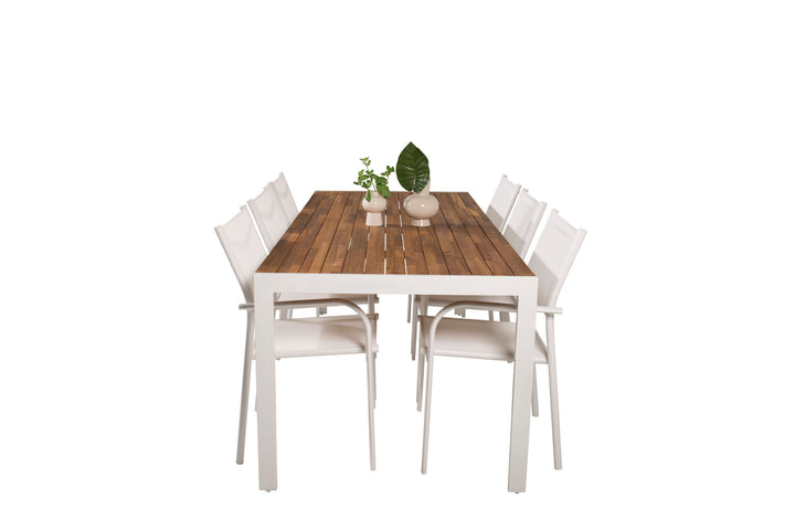 Venture Home Bois Dining table 200*100cm - White Alu / Acacia +Santorini Arm Chair (Stackable) - White Alu / White Textilene_6