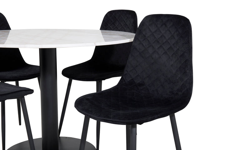 Venture Home Estelle Round Dining Table ø106 H75 - White / Black+Polar Diamond Dining Chair - Black Legs - Black Velvet_4