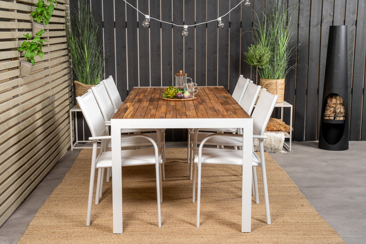 Venture Home Bois Dining table 200*100cm - White Alu / Acacia +Santorini Arm Chair (Stackable) - White Alu / White Textilene_6