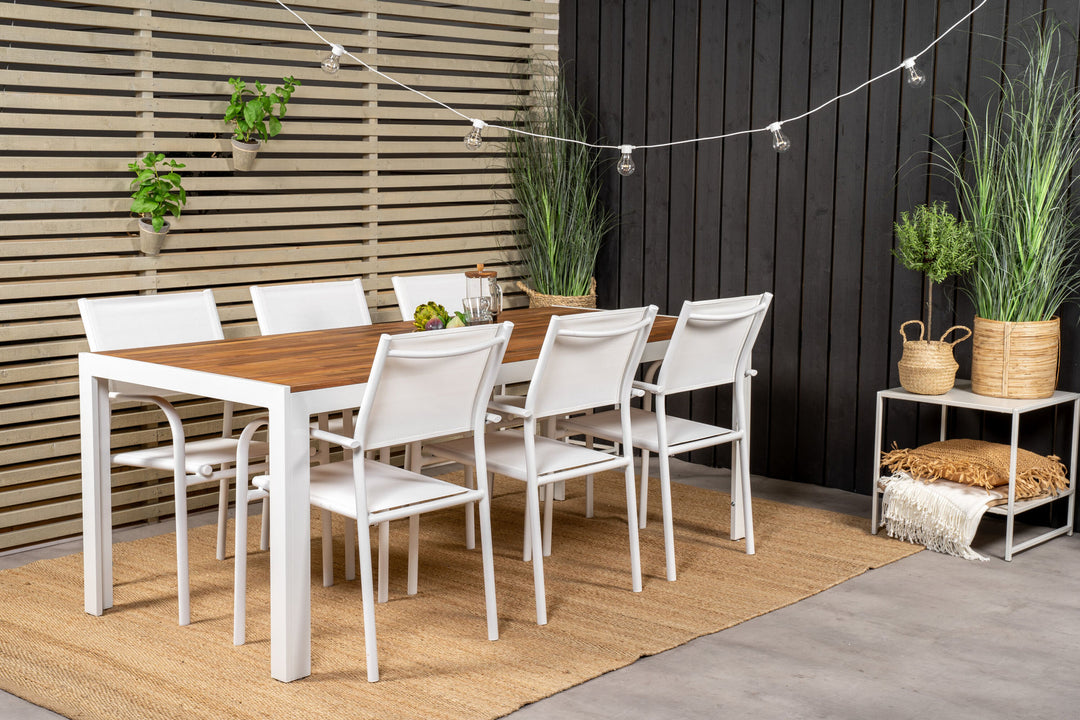 Venture Home Bois Dining table 200*100cm - White Alu / Acacia +Santorini Arm Chair (Stackable) - White Alu / White Textilene_6