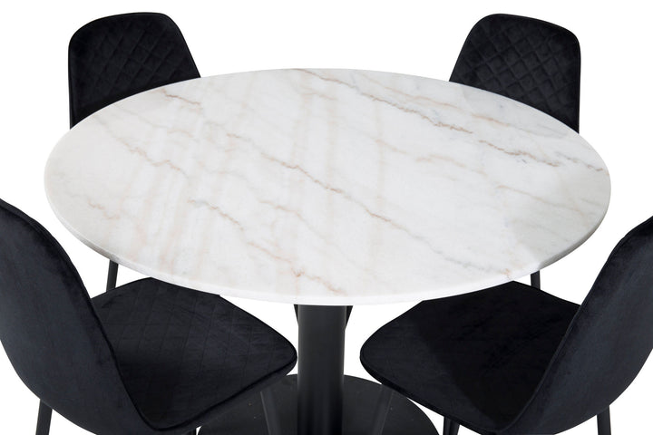 Venture Home Estelle Round Dining Table ø106 H75 - White / Black+Polar Diamond Dining Chair - Black Legs - Black Velvet_4