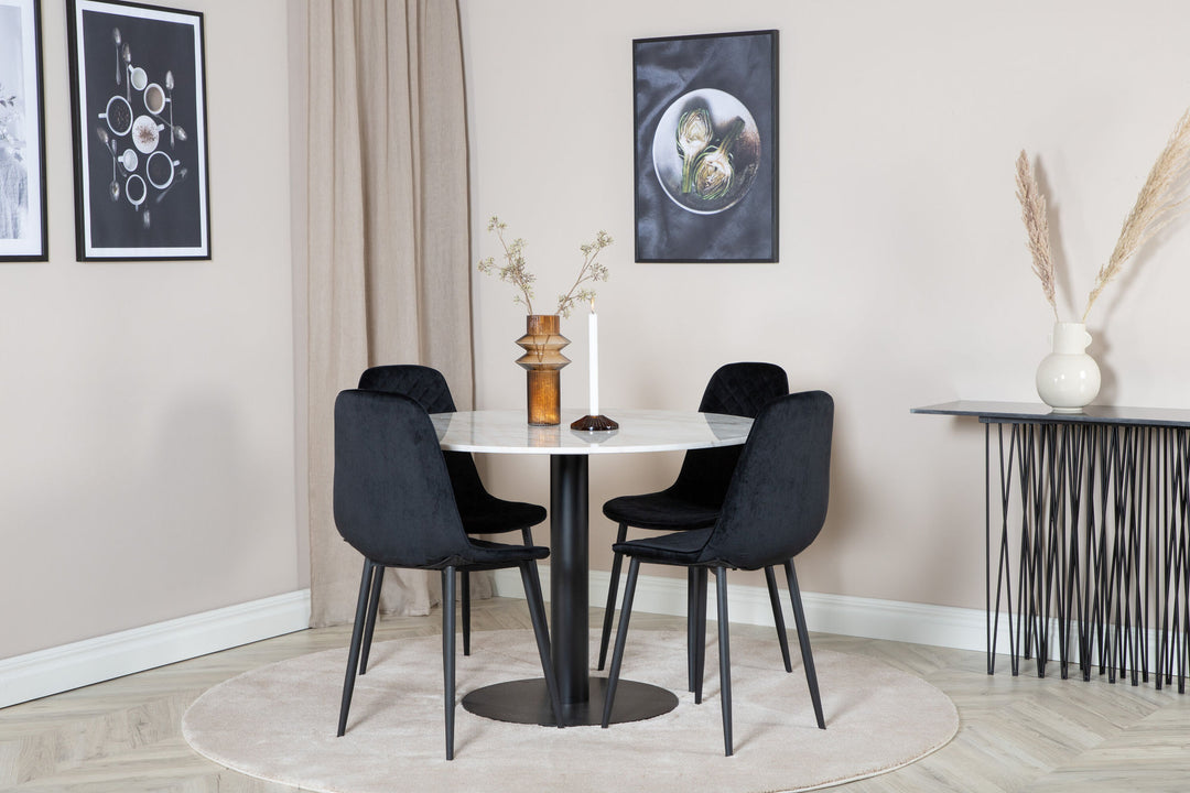 Venture Home Estelle Round Dining Table ø106 H75 - White / Black+Polar Diamond Dining Chair - Black Legs - Black Velvet_4