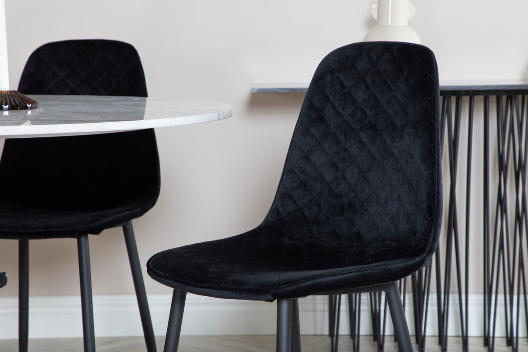 Venture Home Estelle Round Dining Table ø106 H75 - White / Black+Polar Diamond Dining Chair - Black Legs - Black Velvet_4