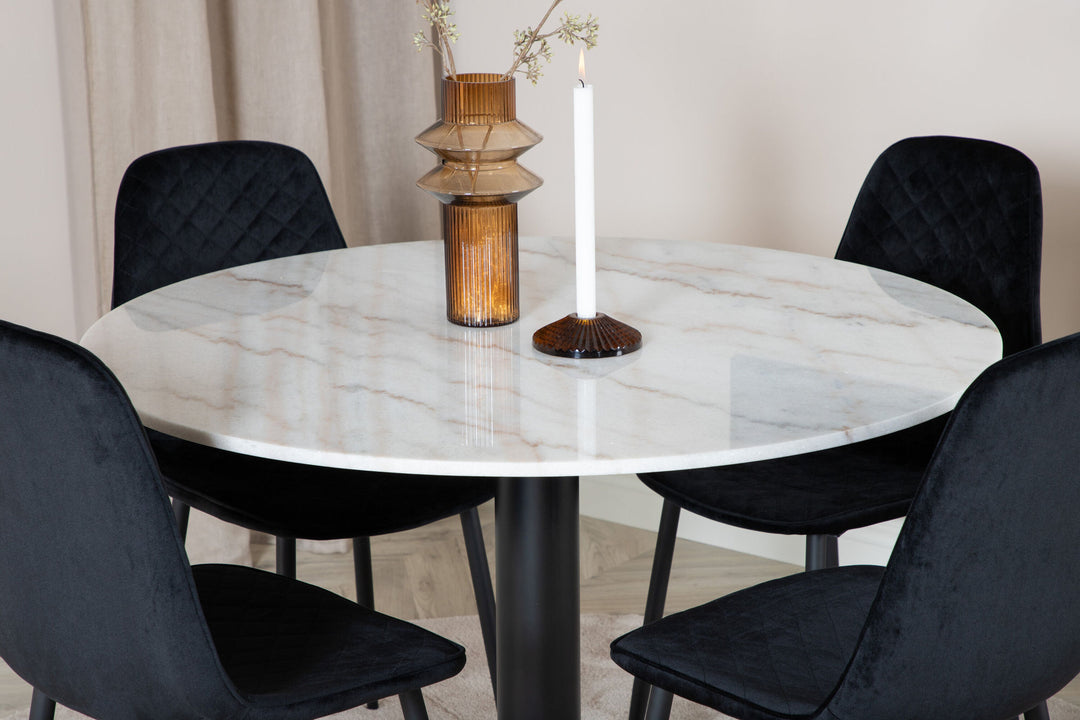 Venture Home Estelle Round Dining Table ø106 H75 - White / Black+Polar Diamond Dining Chair - Black Legs - Black Velvet_4