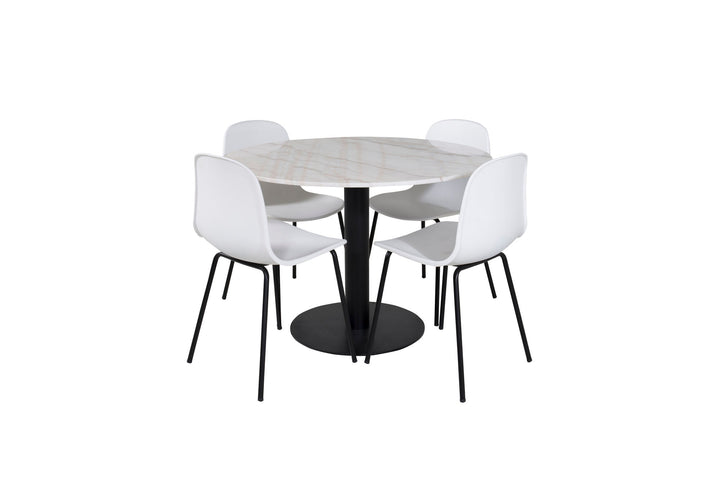 Venture Home Estelle Round Dining Table ø106 H75 - White / Black+Arctic Dining Chair - Black Legs - White Plastic_4