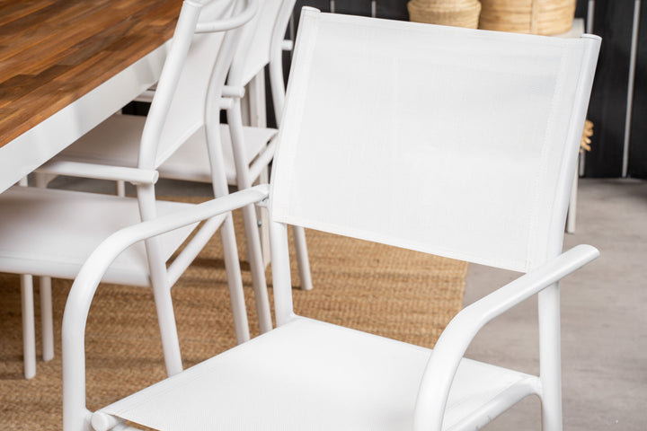 Venture Home Bois Dining table 200*100cm - White Alu / Acacia +Santorini Arm Chair (Stackable) - White Alu / White Textilene_6