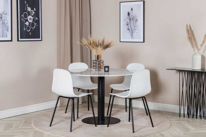 Venture Home Estelle Round Dining Table ø106 H75 - White / Black+Arctic Dining Chair - Black Legs - White Plastic_4