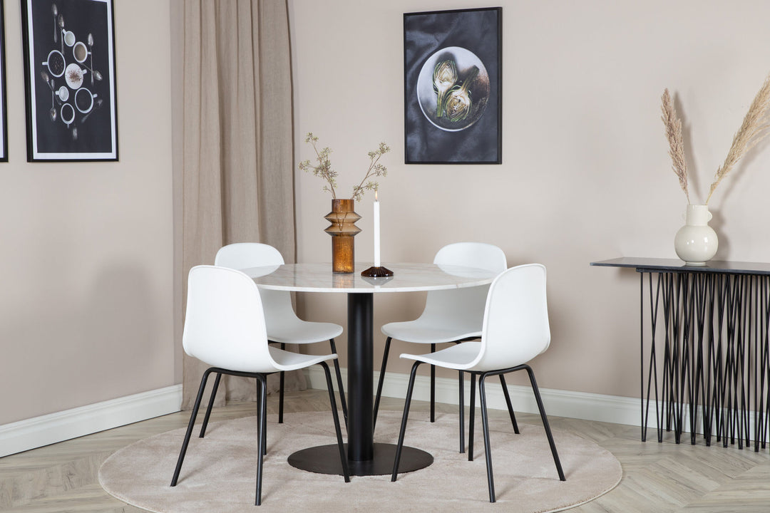 Venture Home Estelle Round Dining Table ø106 H75 - White / Black+Arctic Dining Chair - Black Legs - White Plastic_4