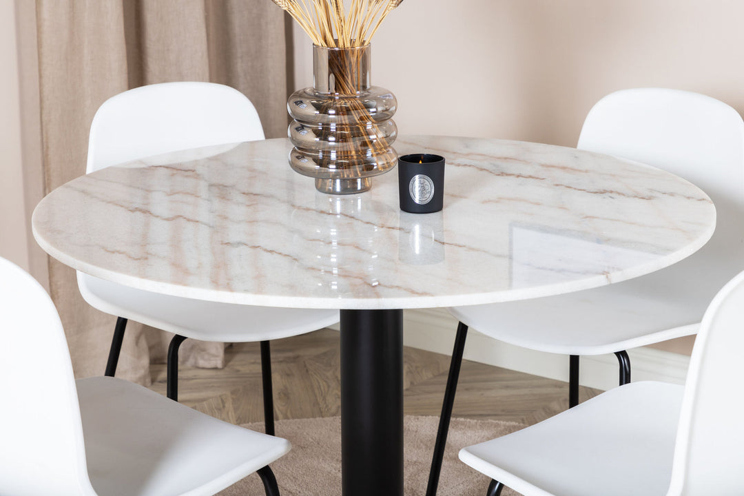 Venture Home Estelle Round Dining Table ø106 H75 - White / Black+Arctic Dining Chair - Black Legs - White Plastic_4