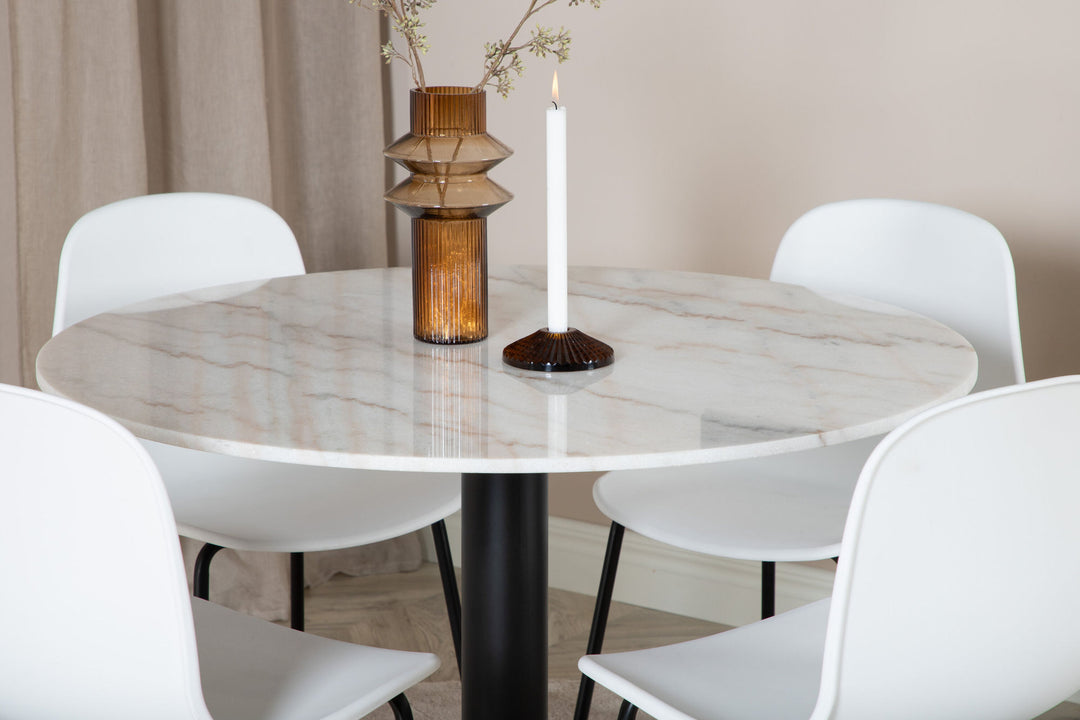 Venture Home Estelle Round Dining Table ø106 H75 - White / Black+Arctic Dining Chair - Black Legs - White Plastic_4