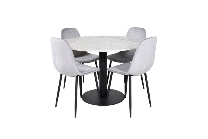 Venture Home Estelle Round Dining Table ø106 H75 - White / Black+Polar Diamond Dining Chair - Black Legs - Grey Velvet_4