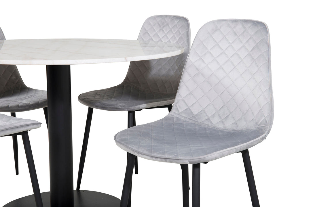Venture Home Estelle Round Dining Table ø106 H75 - White / Black+Polar Diamond Dining Chair - Black Legs - Grey Velvet_4