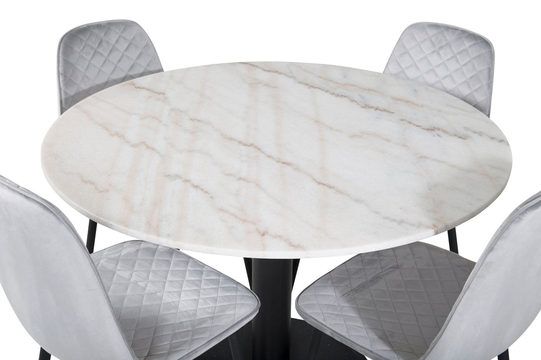 Venture Home Estelle Round Dining Table ø106 H75 - White / Black+Polar Diamond Dining Chair - Black Legs - Grey Velvet_4